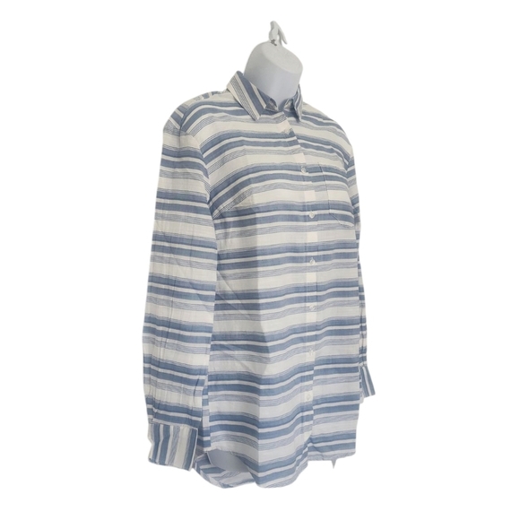 A New Day Womens Striped Tunic Button Down Shirt Oversized XS Blue White Pocket. - Picture 2 of 11